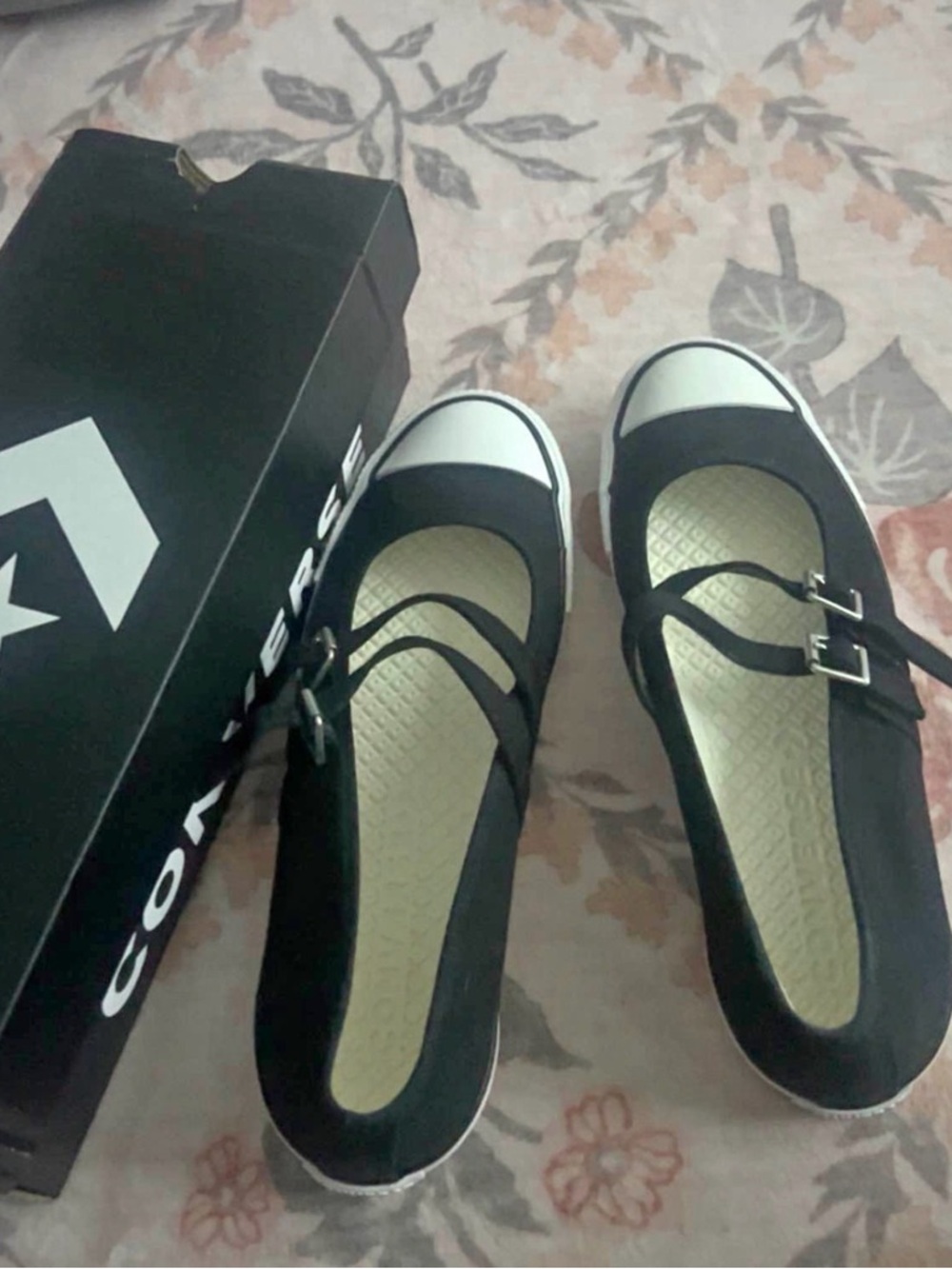 Converse Women’s Black and White Mary Jane Flats with Buckle Strap
